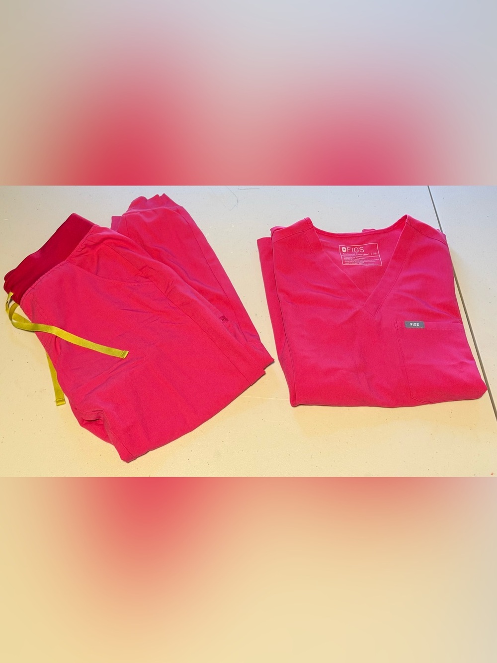 FIGS Women's Scrub Pants & Top Set in Shocking Pink